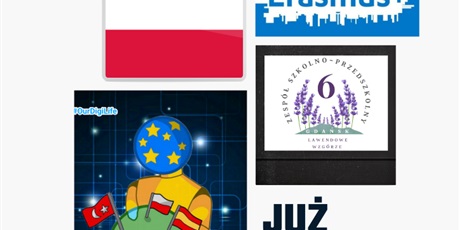 Powiększ grafikę: Plakat z logiem, szkoły i Erasmus, flagą Unii Europejskiej, Turcji i Polski