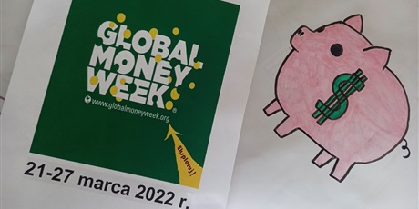 Powiększ grafikę: Plakat reklamowy Global Money Week i świnka skarbonka z plakatu