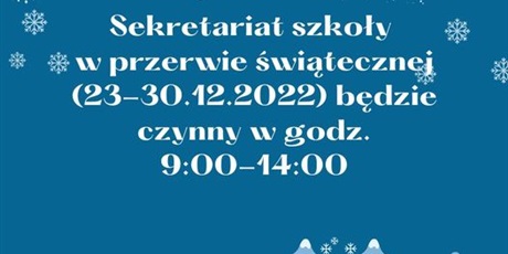 Godziny pracy sekretariatu w dniach 23-30.12.2022