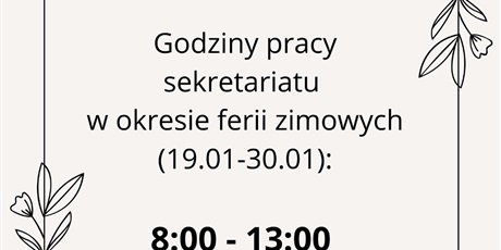 praca sekretariatu w czasie ferii zimowych 