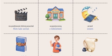 Powiększ grafikę: Plakat przedstawiający wyzwania czytelnicze do realizacji w ramach zabawy