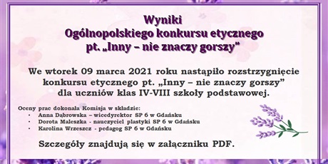 Wyniki Ogólnopolskiego Konkursu "Inny - nie znaczy gorszy"